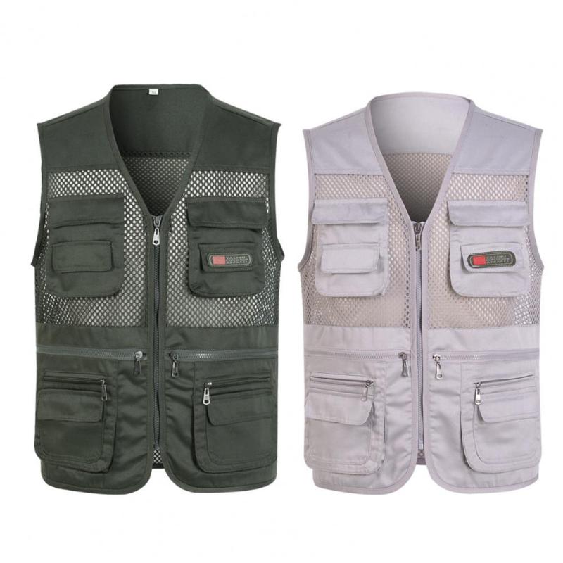 Casual Summer Sleeveless Fishing Vest Solid Color Plus Size Loose Waistcoat for Outdoor Classic Multi Pocket Photograph Vest