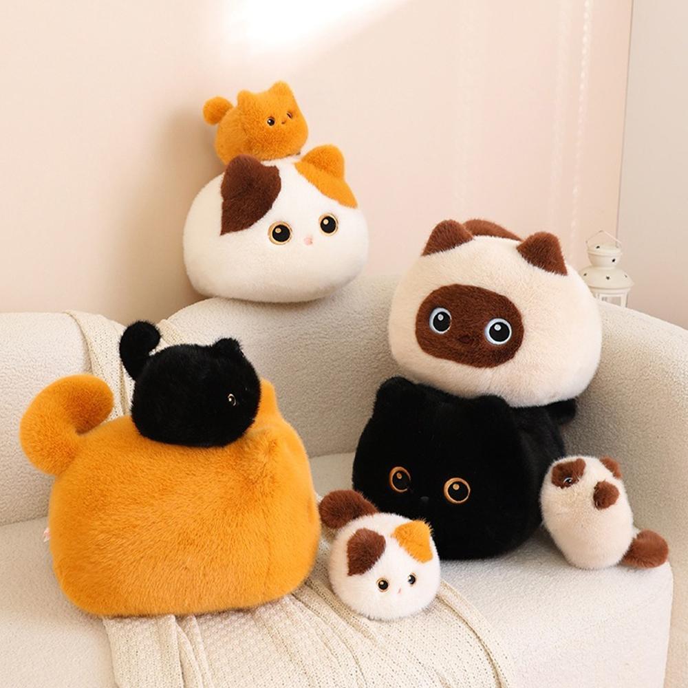 Square Siamese Cat Pillow Plush Toy Kitten Animal Plush Fluffy Cushion Soft Doll Kawaii Orange Cat Black Cat Decoration Pillow