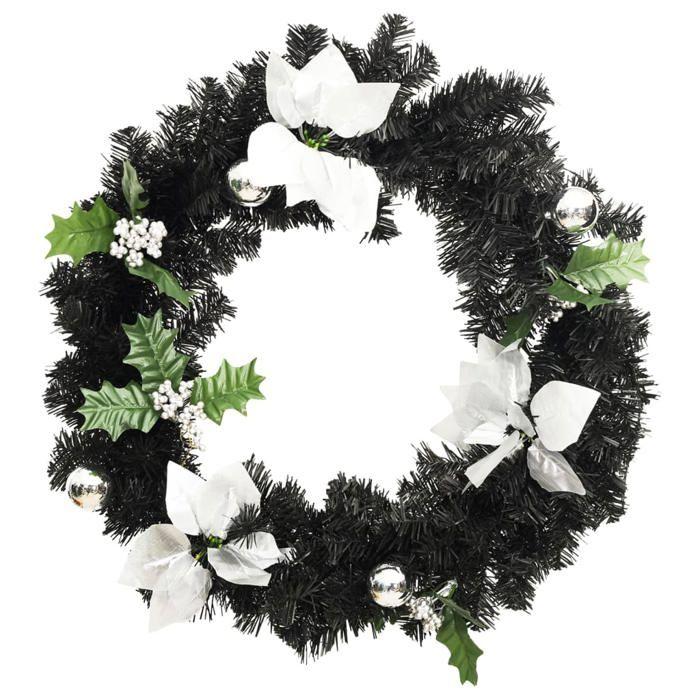 VidaXL Couronne de Noël avec lumières LED Noir 60 cm PVC, couronnes, couronnes de Noël avec décoration, ornements de 321518