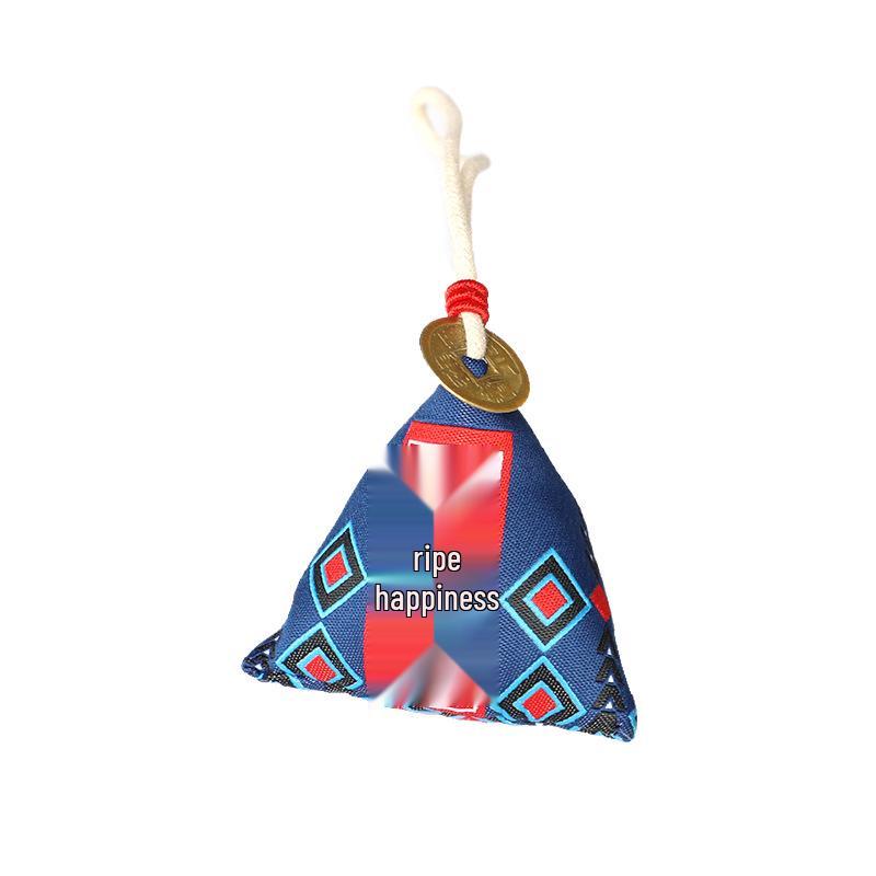 Ancient Style Dragon Boat Festival Mugwort Sachet with Copper Coin Embroidery - Mosquito Repellent Triangle Zongzi Pouch.