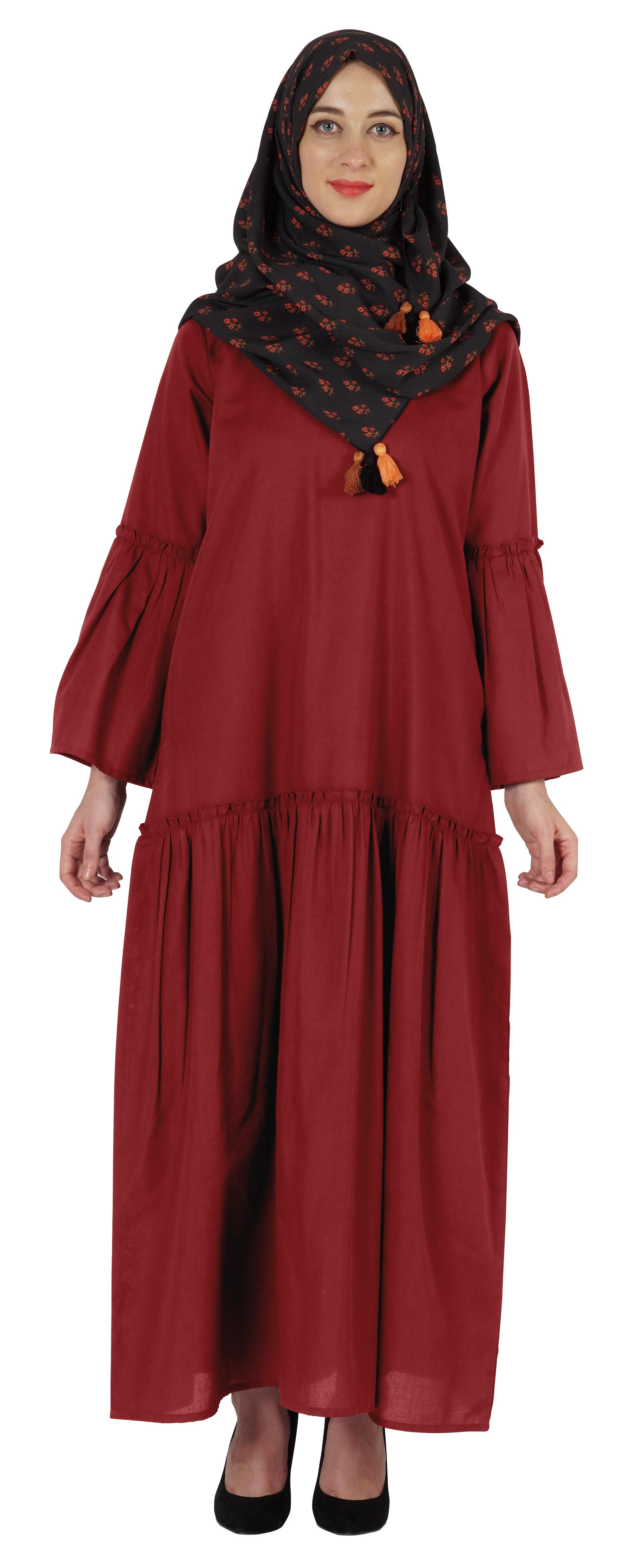 

Bimba Ісламська довга сукня з принтованим хіджабом, шарфом із віскози Абая, максі-одяг для мусульман XXL червоний