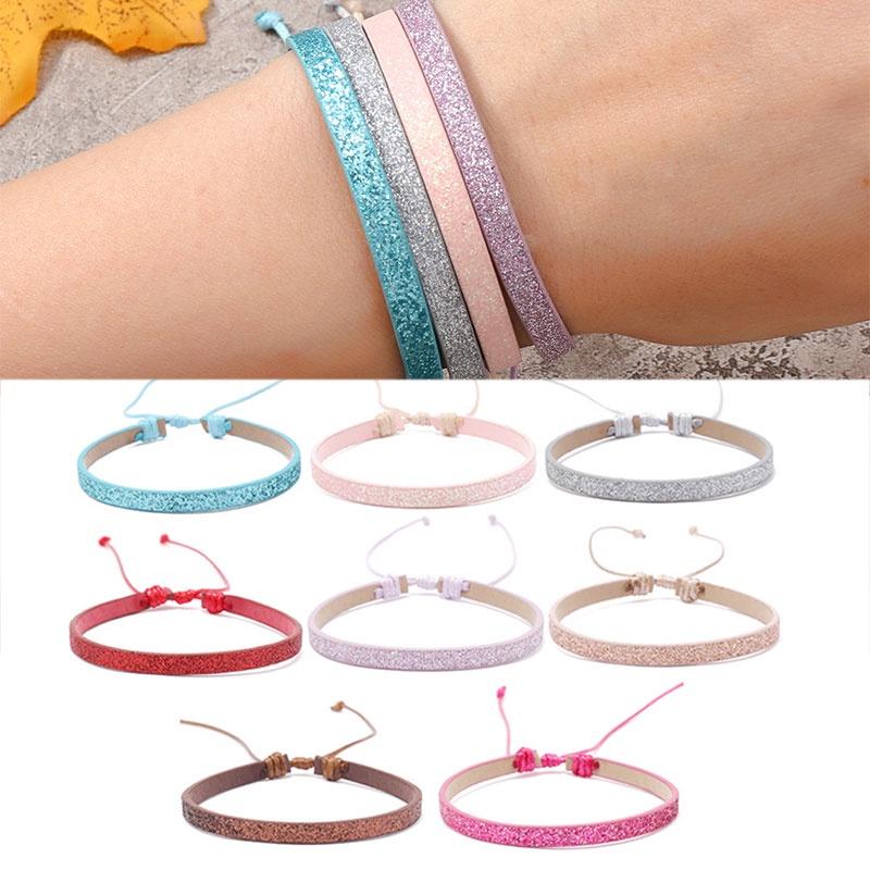 Colorful Sparkly Pu Leather Handmade Pullable Women's Bracelet Simple And Artistic European And American Style