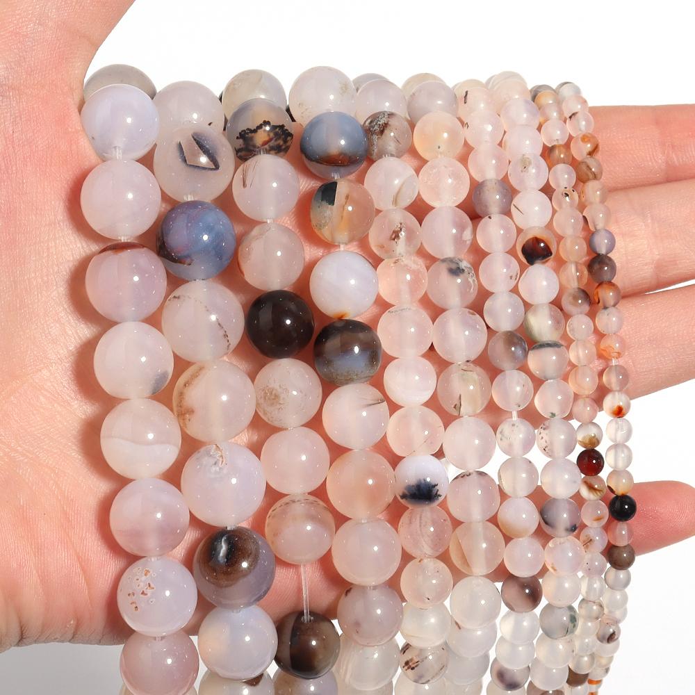 Natural White Black Color Agate Stone Beads Round Loose Beads For Jewelry Making DIY Necklace Bracelet Accessories 4/6/8/10/12mm