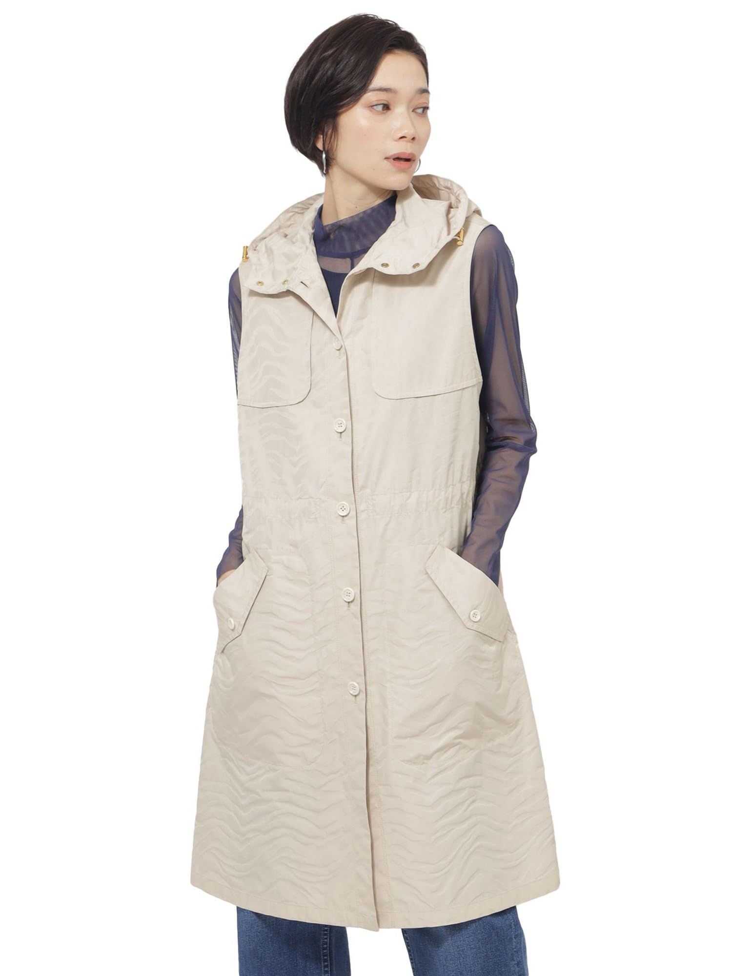 

Evex by Krizia UV Protection Washable Memory Taffeta Hooded Gilet 40 Gray U5G01322__ (06)