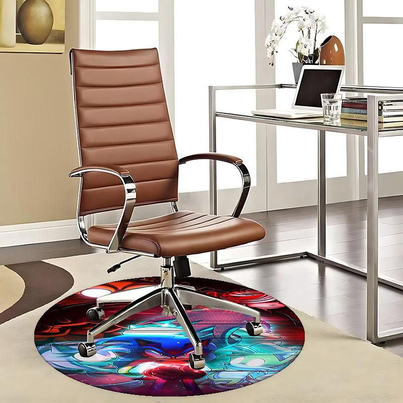 1pc Sonic the Hedgehog Anime Cartoon Design Round Carpet Office Chair Mat, NonSlip Rug for Home Decor, Living Room, Bedroom, Game Room