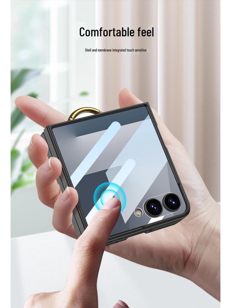 Samsung Z Flip7 Ultra-Thin Leather Case: Full Coverage, Card Holder, Ring, Anti-Drop Protection