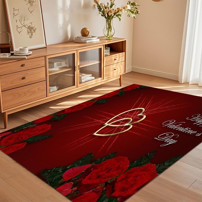 Valentine's Day Carpet Dark Red Doormat Welcome Mat Bedside Floor Mat Rug for Bedroom Carpet for Live Room Retro & Elegant