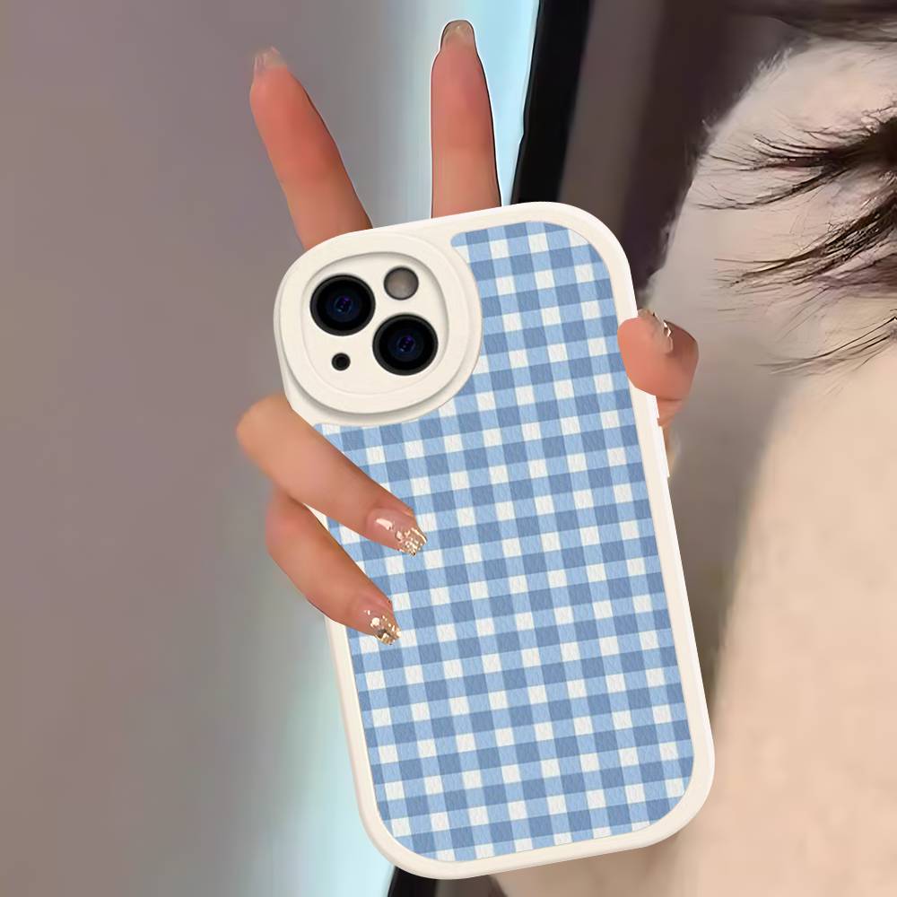 Simple Chic Lattice Pattern Phone Cover For IPhone 11 12 13 14 15 16 Pro Max Mini Plus Soft Leather Case