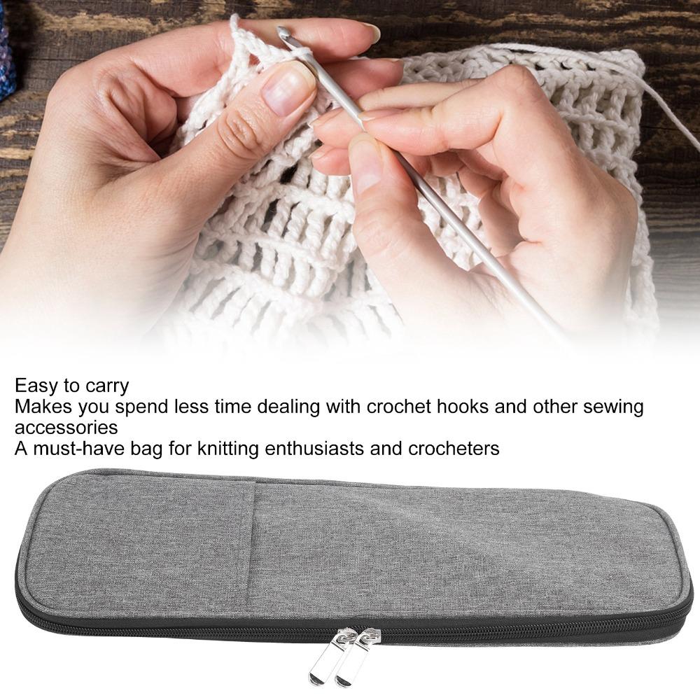 Gray Crochet Storage Bag Zippered Pouch Travel Organizer Bag For Knitting Lovers