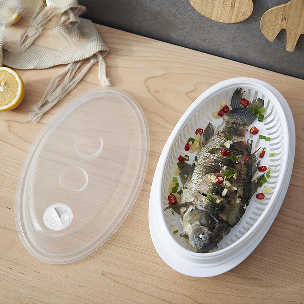Microwave Steamed Fish Container Easy To Use Microwave Steamed Fish Plate Fast Heat Conduction Professional Cover for Kitchen