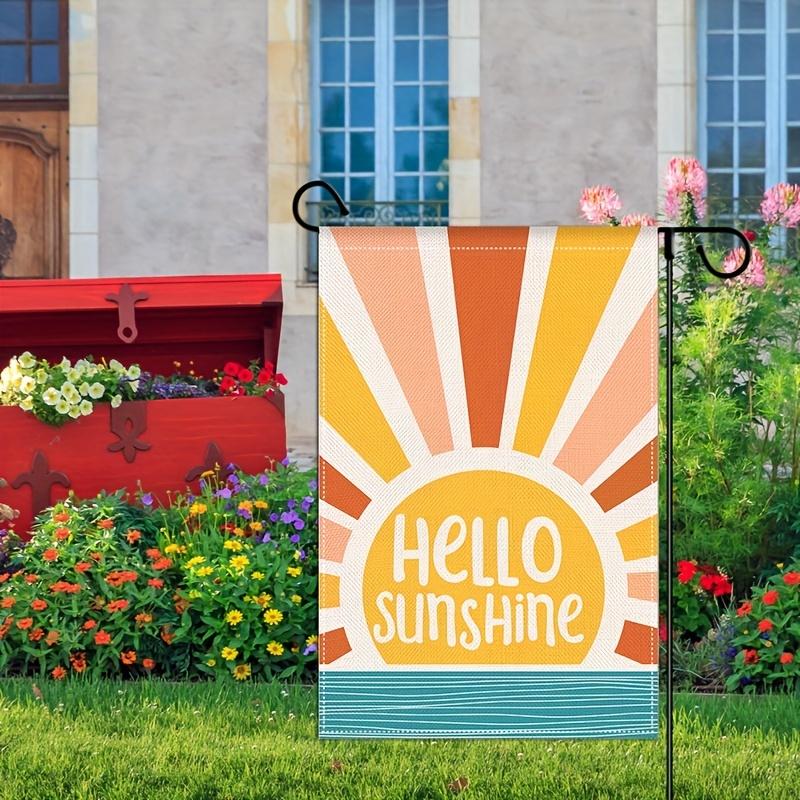 

1 шт., флаг «Hello Sunshine Garden», Радужный Солнце, летний флаг для двора, двухсторонний вертикальный флаг из мешковины, уличный декор 12x18 дюймов