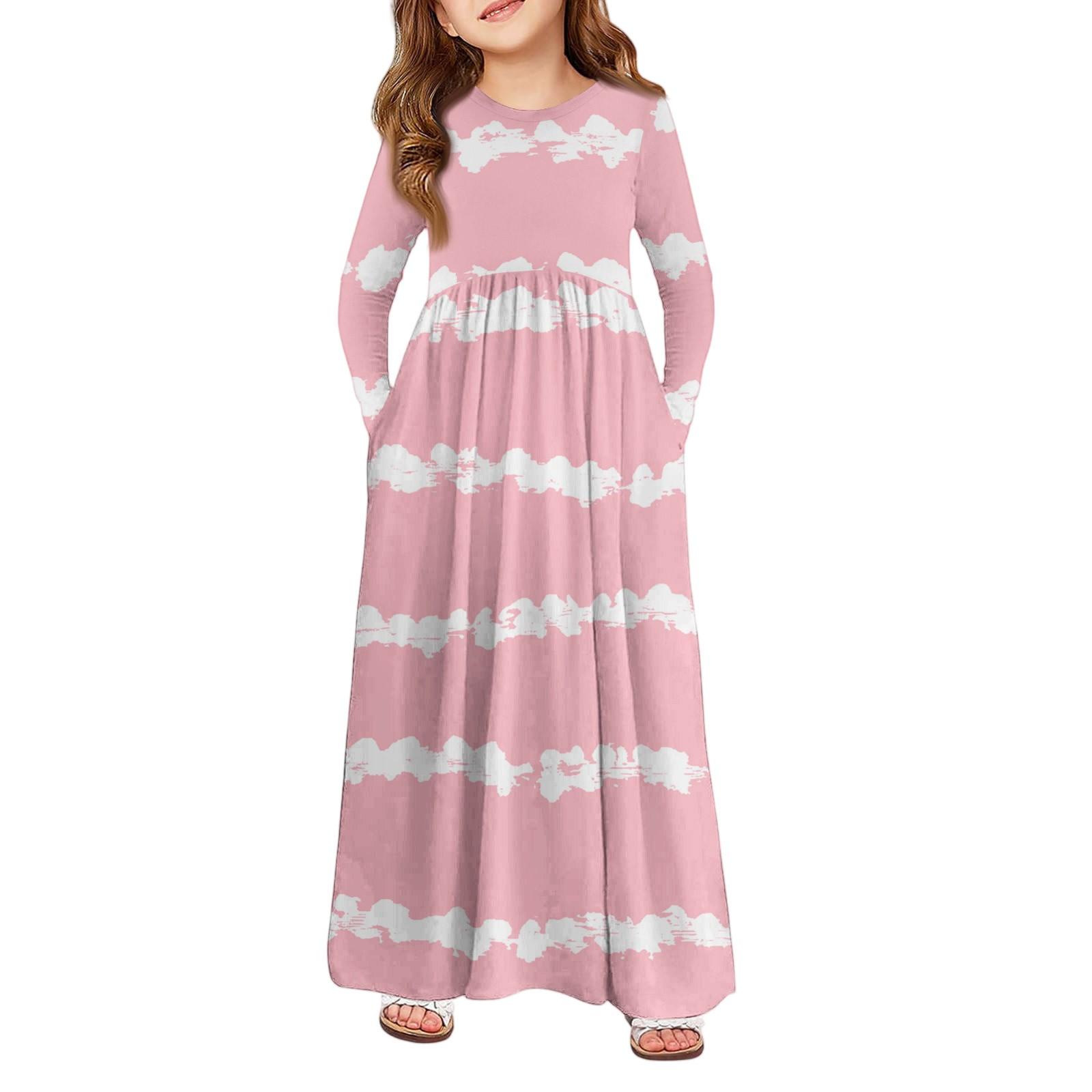 

Girls Maxi Dress - Long Sleeve Pocket Dress 150 рожевий