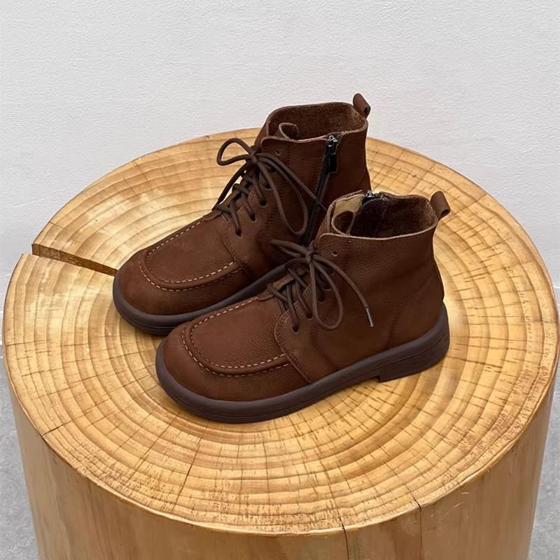 GKTINOO Handmade 100% Genuine Leather Short Boots Women's Flat Heel Round Toe Boots Women Leisure Shoes Autumn Women Boots