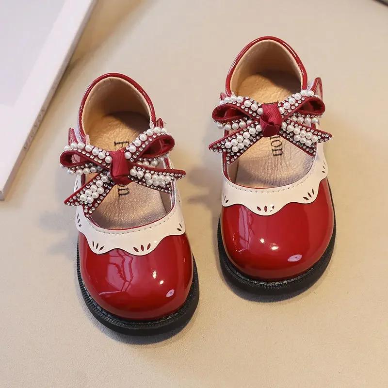 Spring Summer Girl's Shoes Beading Bow-tie Baby Girl Shoes Crystal Princess Dress Shoes Bordered Children Footwear F02262
