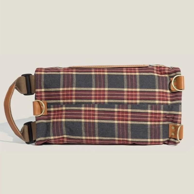 Retro bordeauxrotes Karomuster Handtasche Damen Schulstil Große Kapazität Schulter Rucksack Umwandelbare Tasche Damenmode Mochilas Mujer