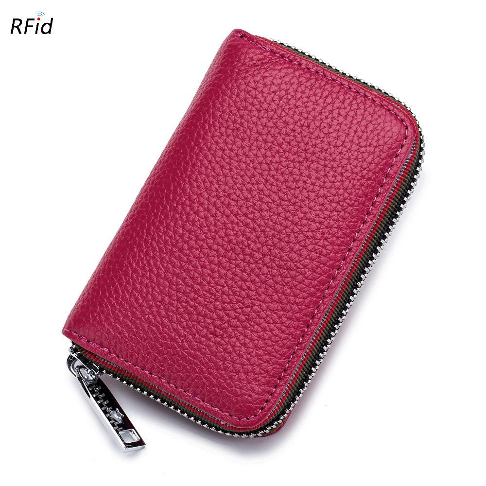 Fashionable RFID Accordion Cowhide Card Holder with Zipper for Ladies and Men