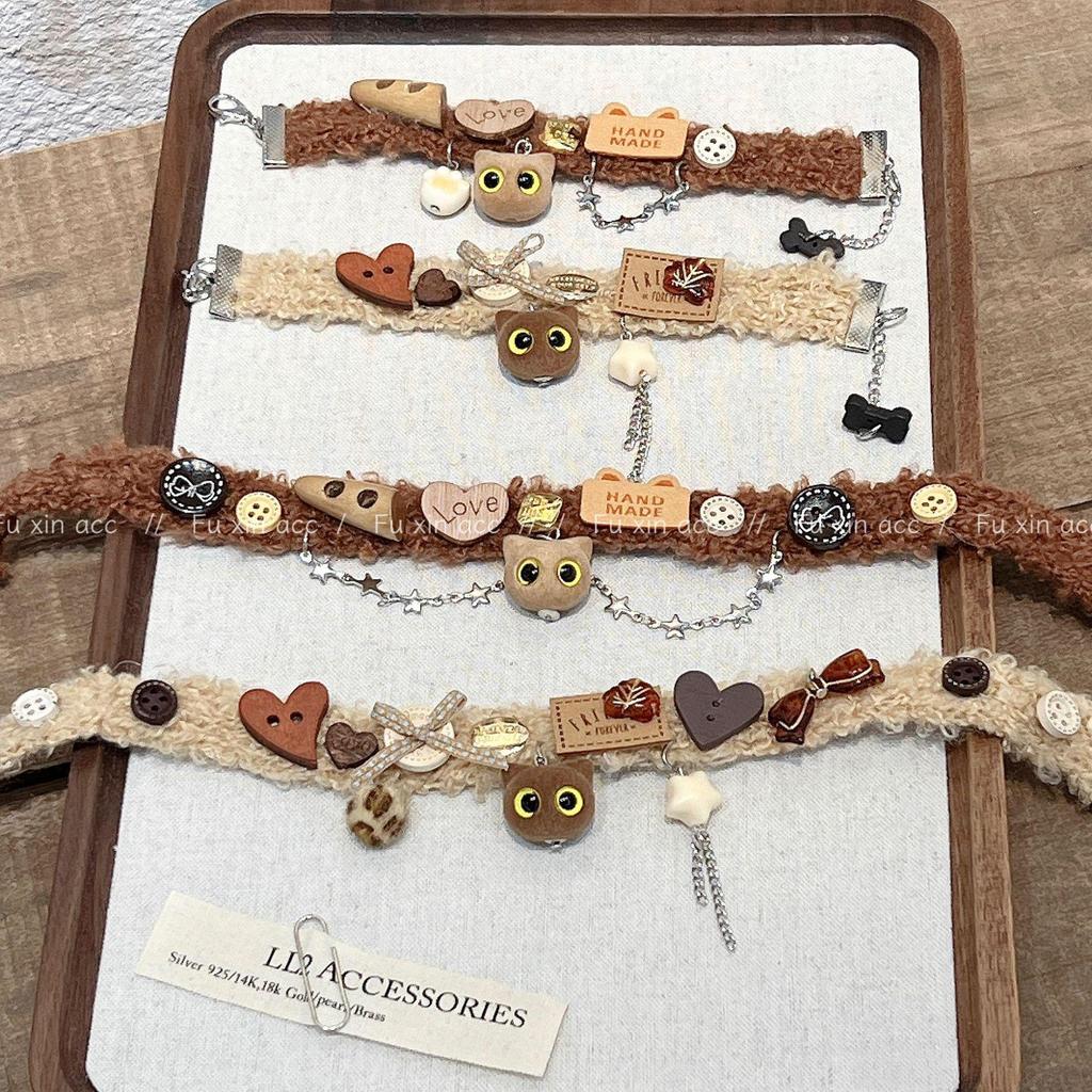 Autumn & Winter Maillard Brown Kitten Necklace – Cute Cat Clavicle Chain for Hot Girl Accessories