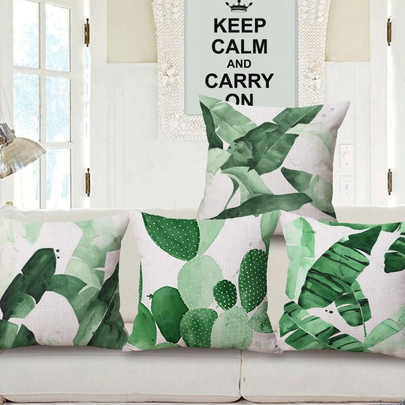Luxuriöser Kissenbezug aus Baumwolle und Leinen mit grünen Blättern zur Dekoration von Sofa und Auto