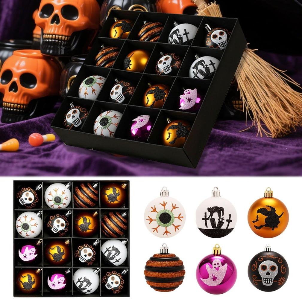 16PCS/SET Halloween Decorations, Ball Tree Decorations, Witch and Spider Halloween and Christmas Indoor and Outdoor Decorations