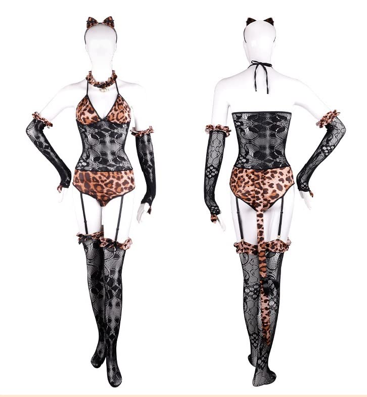 Leopard Print Sexy Lingerie Bunny Girl Cosplay Halloween Maid [AQURAD]