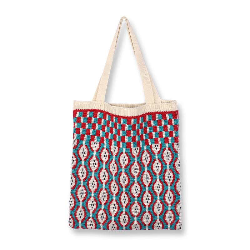 

Вязаная сумка в клетку Вязаная сумка в клетку Сумка на плечо Женская школьная сумка Художественная сумка One Size