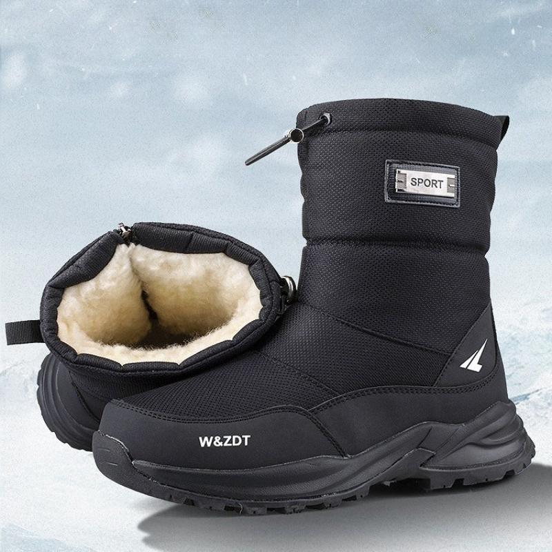 Men's Zipper Winter Fur One Padded Waterproof Fabric Comfortable Warm Anti-cold Lightweight Hiking Waterproof Anti-slip High Top Snow Boots