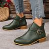 Coarse Heel Side Zipper Large Size Women'S Ankle Boots Pointed Short Boots Women'S Boots Buckle Low Heel Martin Boots Women