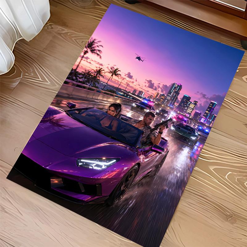 Game Grand Theft Auto Print Area Rug - Soft, Washable Non-Slip Indoor Mat for Office Chairs, Living Room, Home Office Decorative Rug