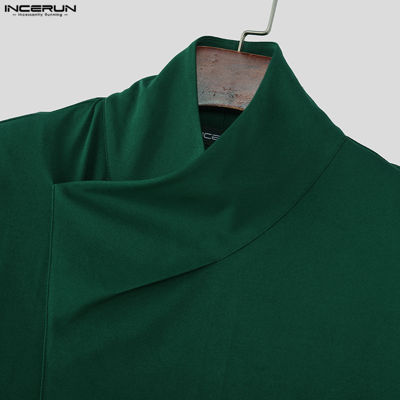 INCERUN Oversized Men's High Neck Long Sleeve Casual Loose T-shirts Tops