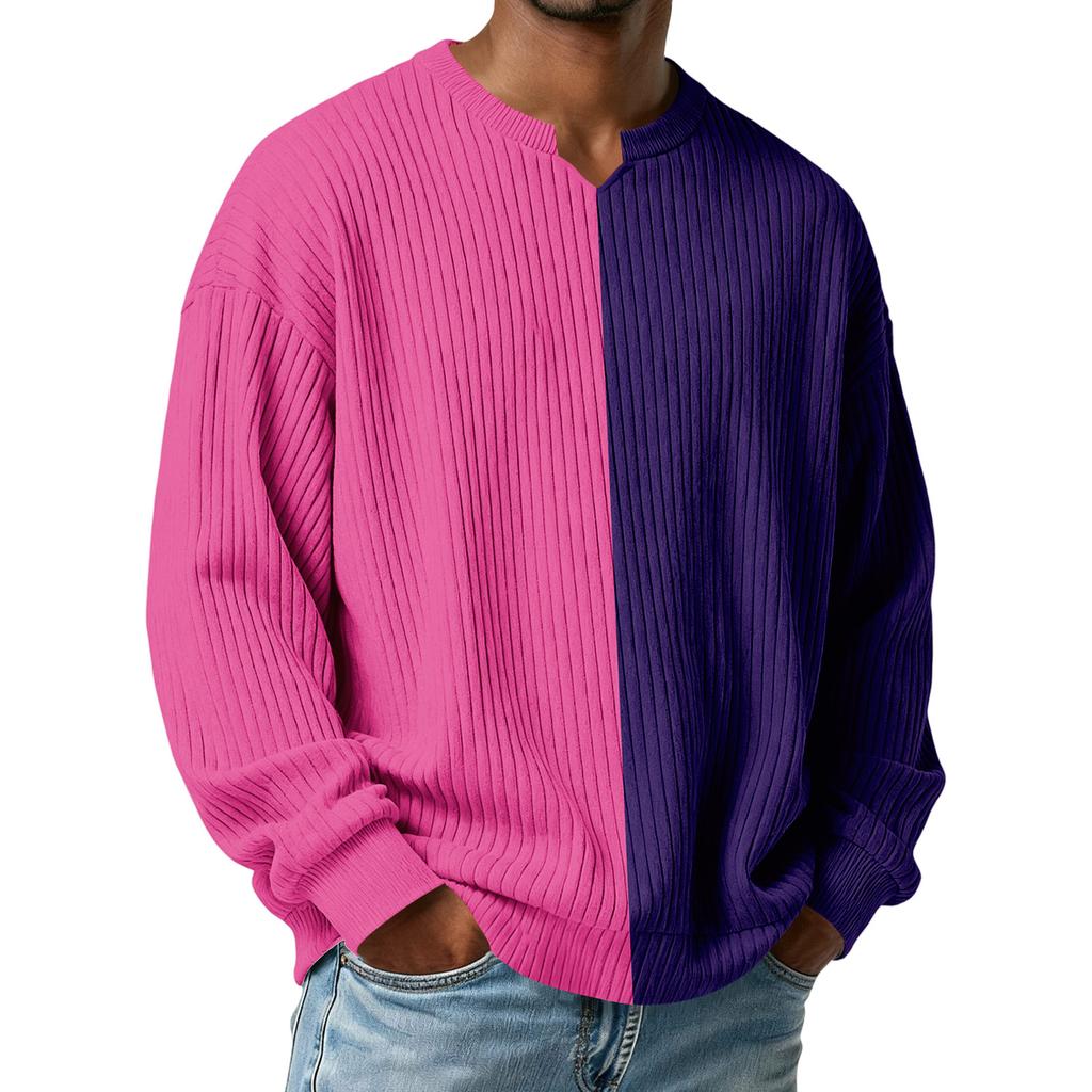 Herrfärg,Färgblockerad Snygg V-ringad Ribbstickad Långärmad T-shirt