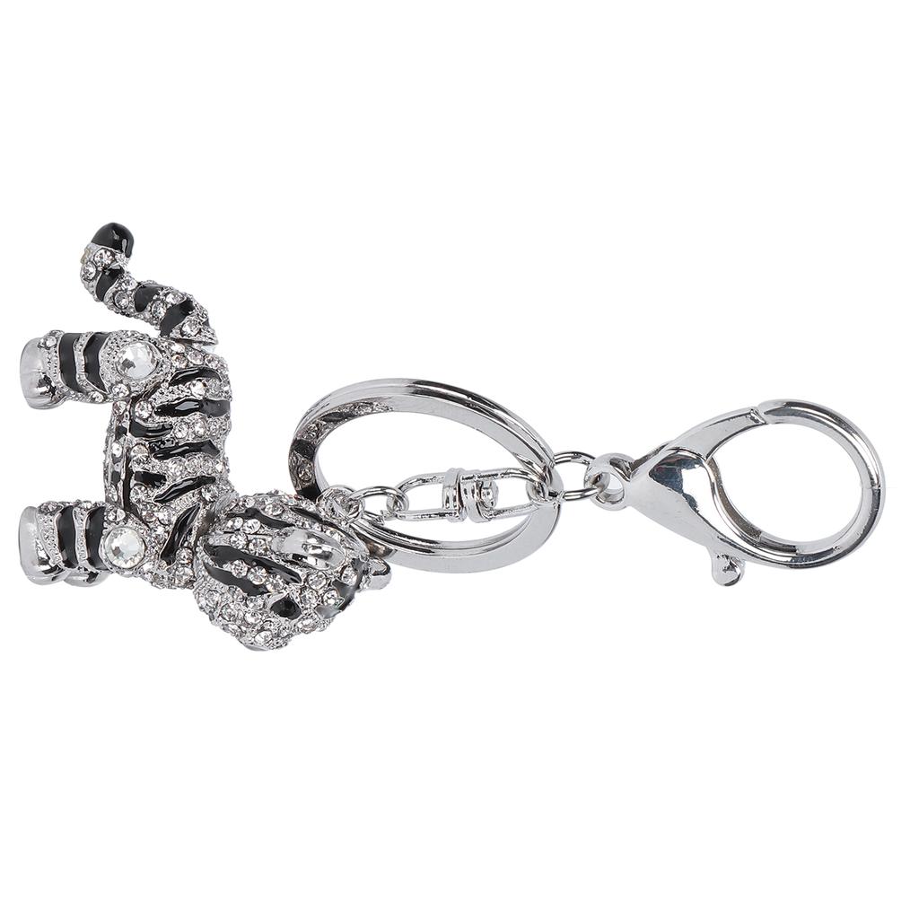 Breloc 3D Tigru Argintiu Aliaj de Zinc Stras Bijuterie Strălucitoare Accesoriu pentru Geantă Dama Pandantiv