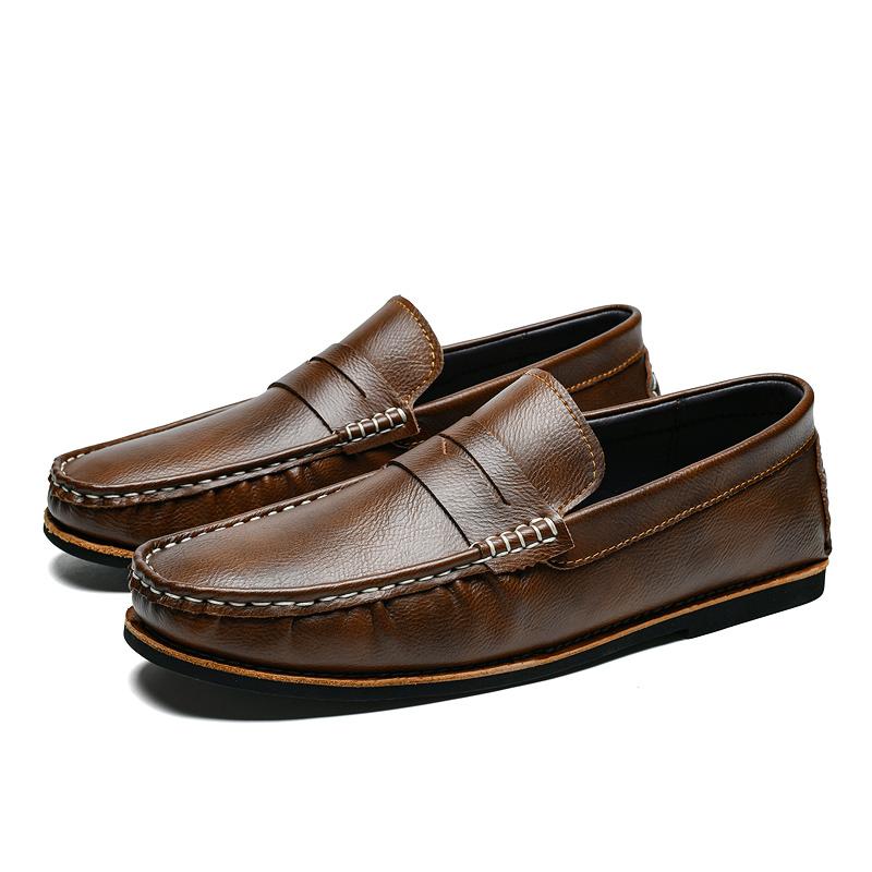 Fashion Trendy Fashion Outdoor Lazy Loafers Genuine Leather Men's Shoes 2025 New Summer New Driving Flat Casual Style Men's Dress Shoes