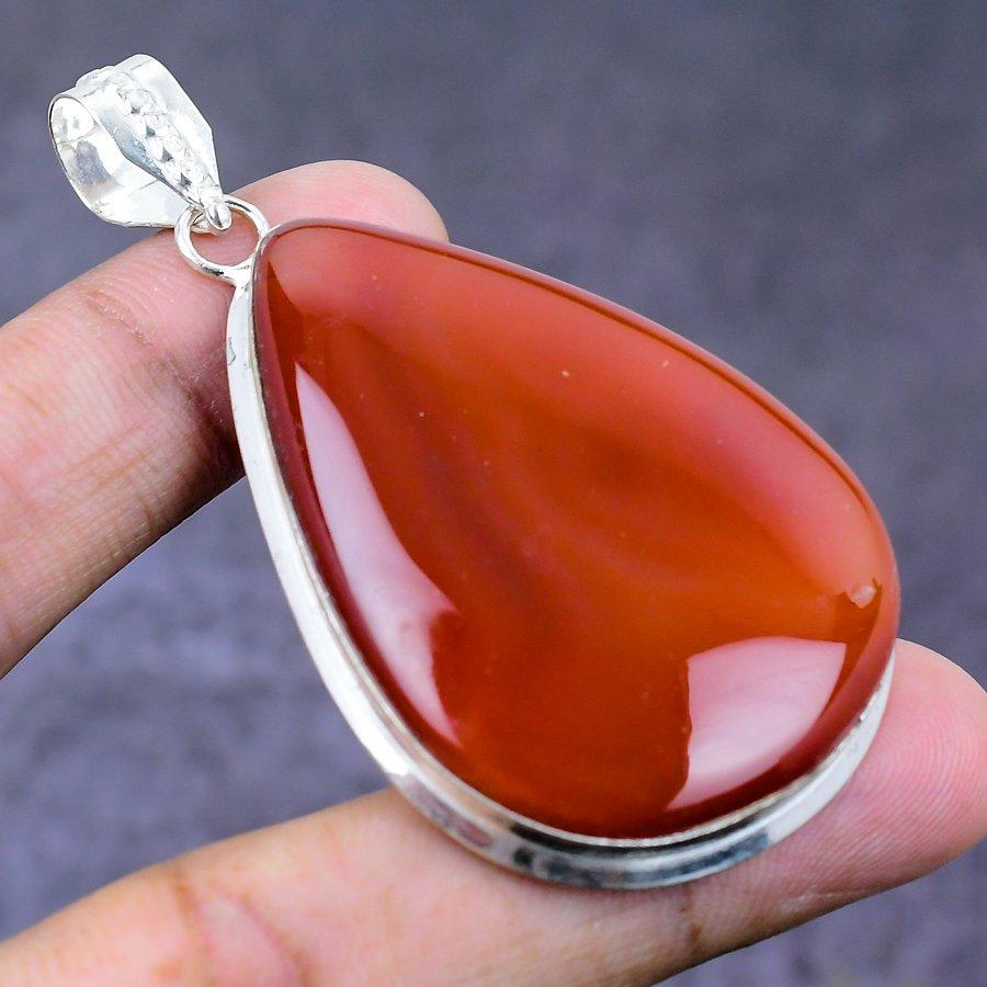 Natural Carnelian Gemstone 925 Sterling Silver Jewelry Pendant 2.68" ETC-14346