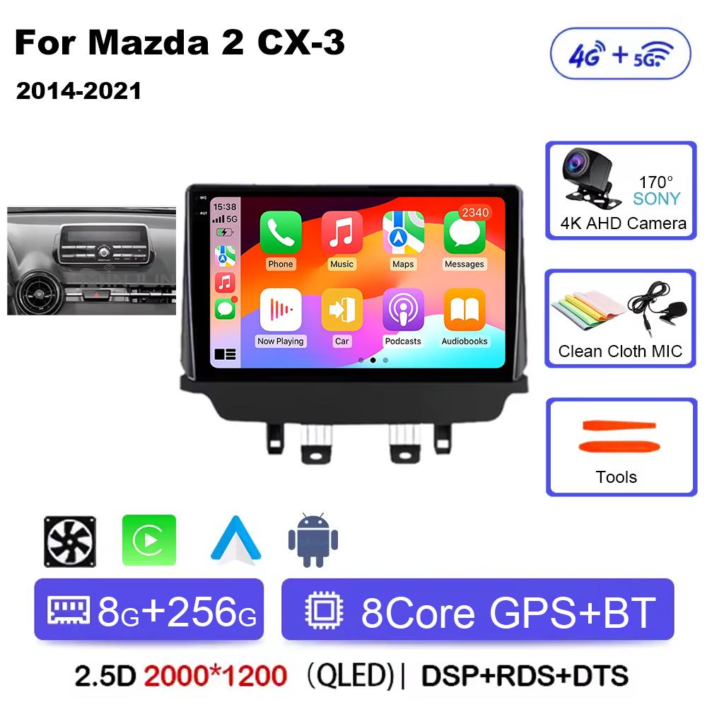 Android 14 Carplay Auto For Mazda CX-3 DK Mazda 2 DJ 2014 - 2025 Car Radio Multimedia Video Player Navigation GPS No 2Din 2 Din