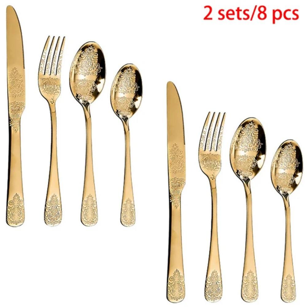 Stainless Steel Cutlery Set Portable Dinnerware Set Tableware Knife Fork Spoons Set Kitchen Utensils Sets Gift 1/2/4/8/16/24pcs