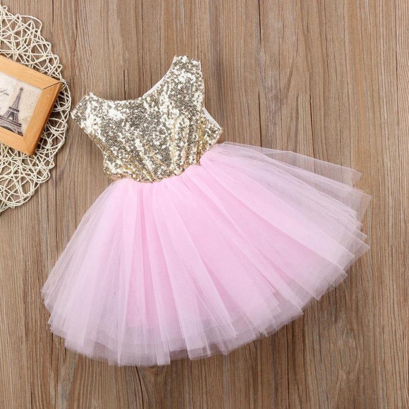 Kids Baby Sequins Flower Girl Dress Tutu Party Dress Backless Bridesmaid Dresses