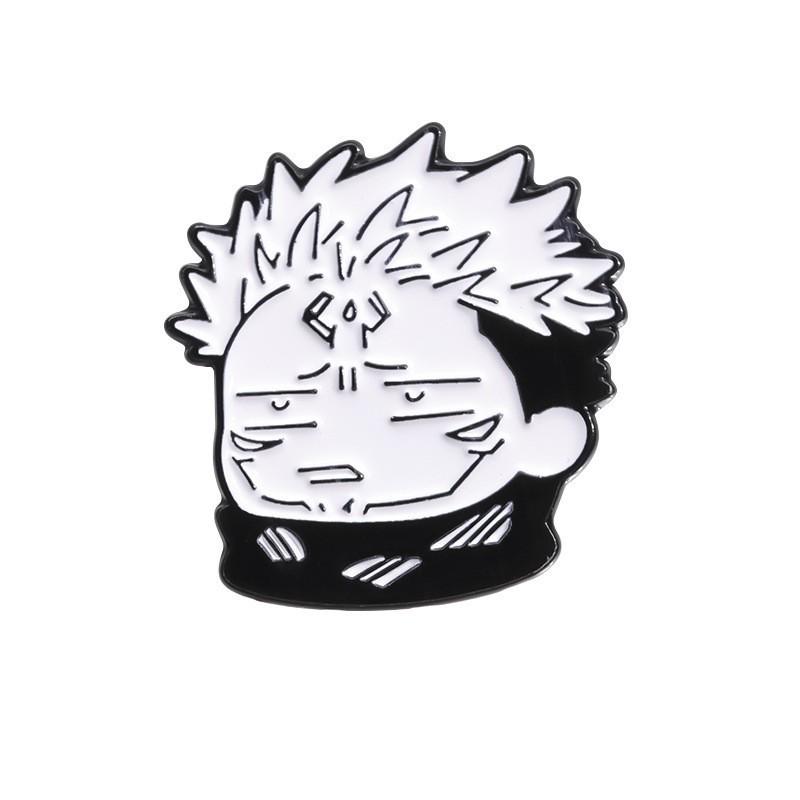 Black & White Anime Character Badge Set with Accessories - Alloy Brooches Collection