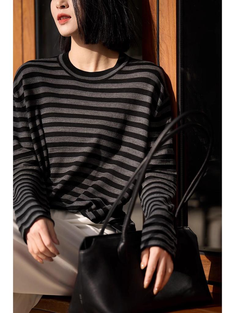 Früher Herbst Gestreifter Strick Damenpullover - Leichtigkeit Lässige Mode Langarm Oberteil