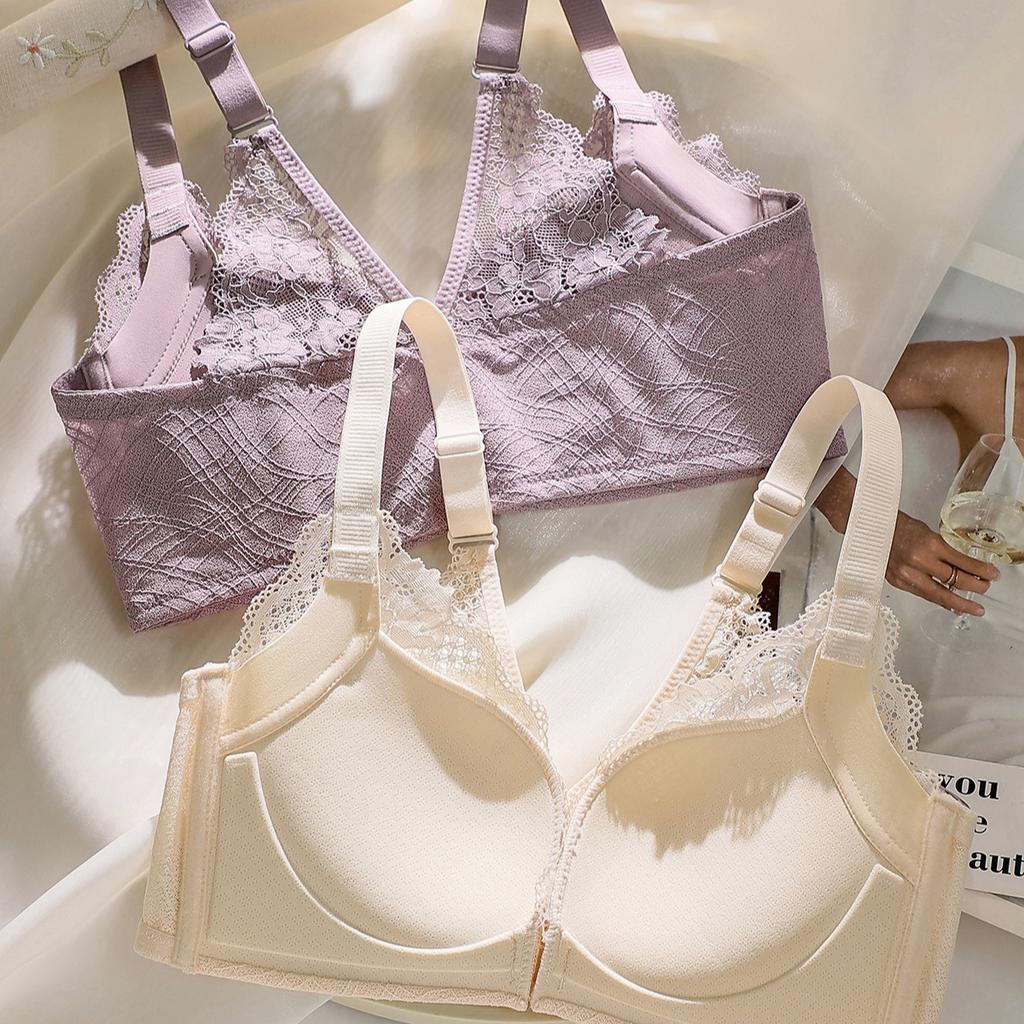 Gathering Bra Women's Front Button Bra Underwear Sexy V-shaped Bra Lace Sexy and Beautiful Back Bra Push Up Bra