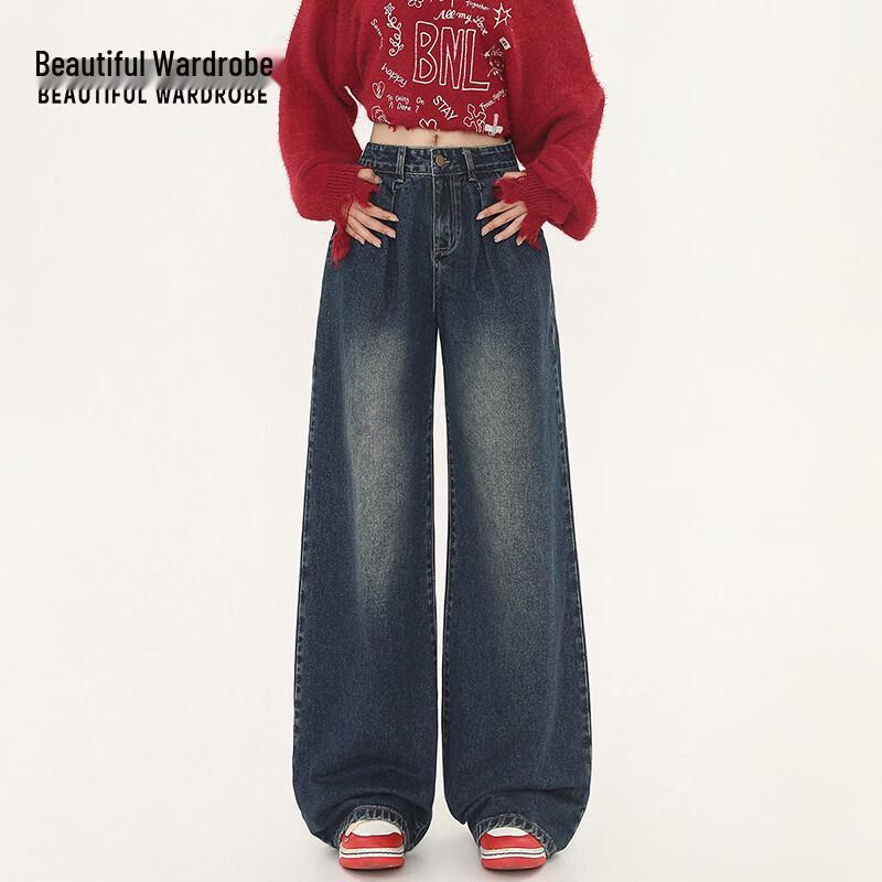 

Women s American Retro Straight Wide-Leg Denim Pants M