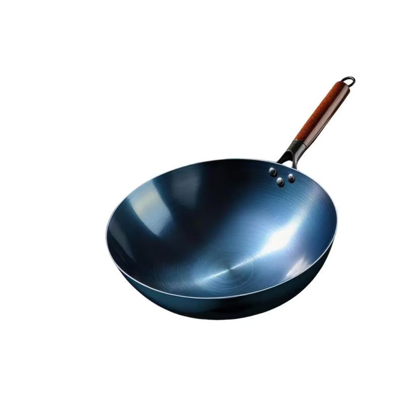 Traditional Blue-Baked Cast Iron Wok Set