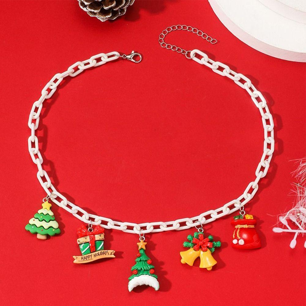 

Gift Box Christmas Acrylic Necklace Bell Cartoon Pendant Necklace Xmas Clavicle Chain Decoration E