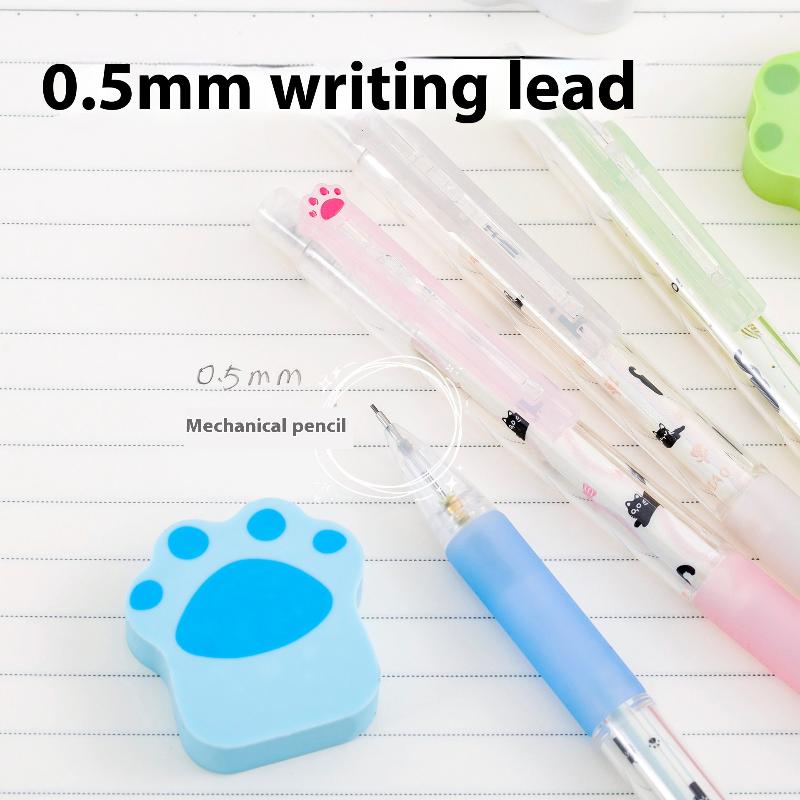 Kawaii Kedi Patisi Mekanik Kurşun Kalem Silgi Seti Çizgi Film Otomatik Kalemler 0.5Mm Ok Malzemeleri Çocuklar İçin Öğrenci Kırtasiye