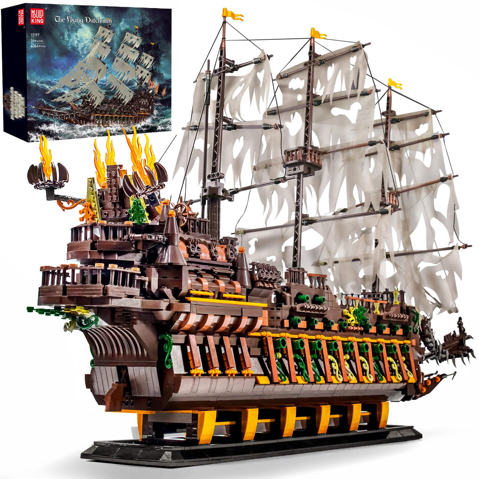 

Mould King 13197 Пиратский корабль Блок MOC Прыгающий Креативный Летучий Голландец STEM Технологичный Корабль Technic Дисплей Пиратский корабль Набор Игрушек, (4364 штуки), Блоки,