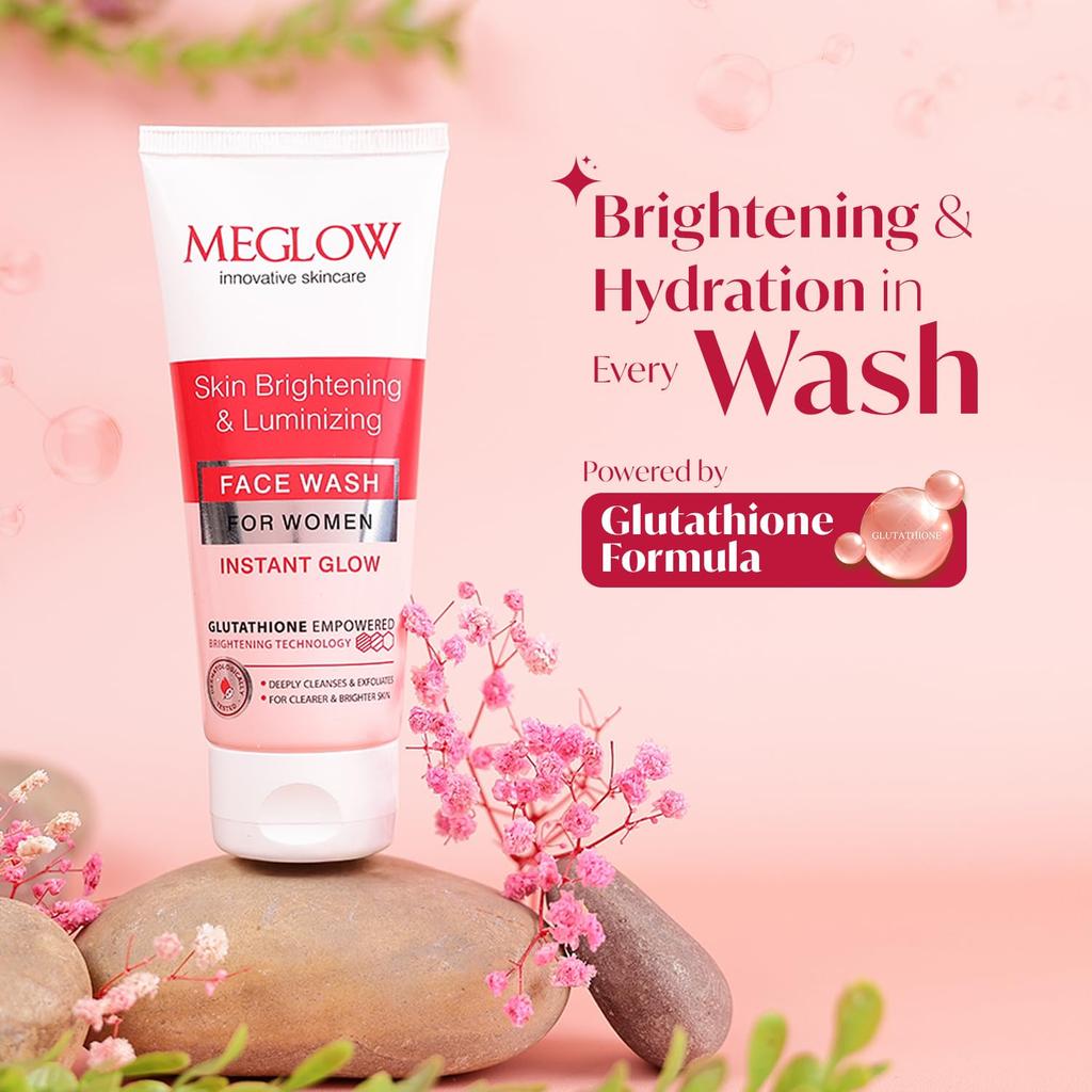 Meglow Women Facewash for Instant Glow & Deep Cleansing | Enriched with Vitamin C & Aloe Vera for Bright and Refreshed Skin | Gently Cleanse Dirt &