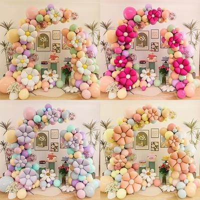 Conjunto Arco Guirlanda Corrente de Balões Margaridas Coloridas Casamento Aniversário Festa Fundo Arranjo de Parede Aniversário Infantil