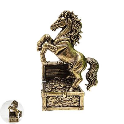 Pferdefigur Dekor Feng Shui Messing Pferdestatue mit Münzen Chinesisches Tierkreiszeichen Glückspferd Skulptur Heim Büro Tischplatte Ornament