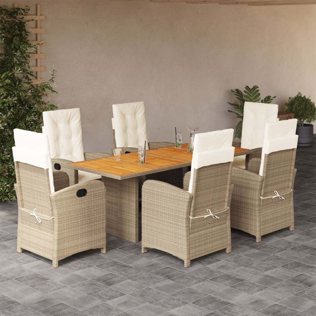 7 Piece Outdoor Dining Set with Cushions Beige Mix Poly Rattan