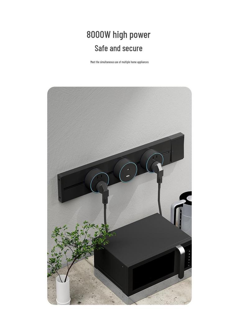 Surface-Mounted Anti-Shock Adjustable Power Strip with Switch Track for Kitchens