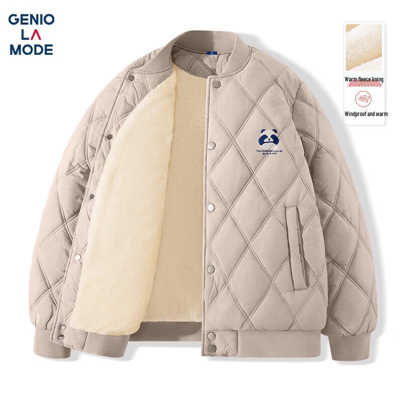 

GENIOLAMODE Men s Plush Thickened American Baseball Jacket L